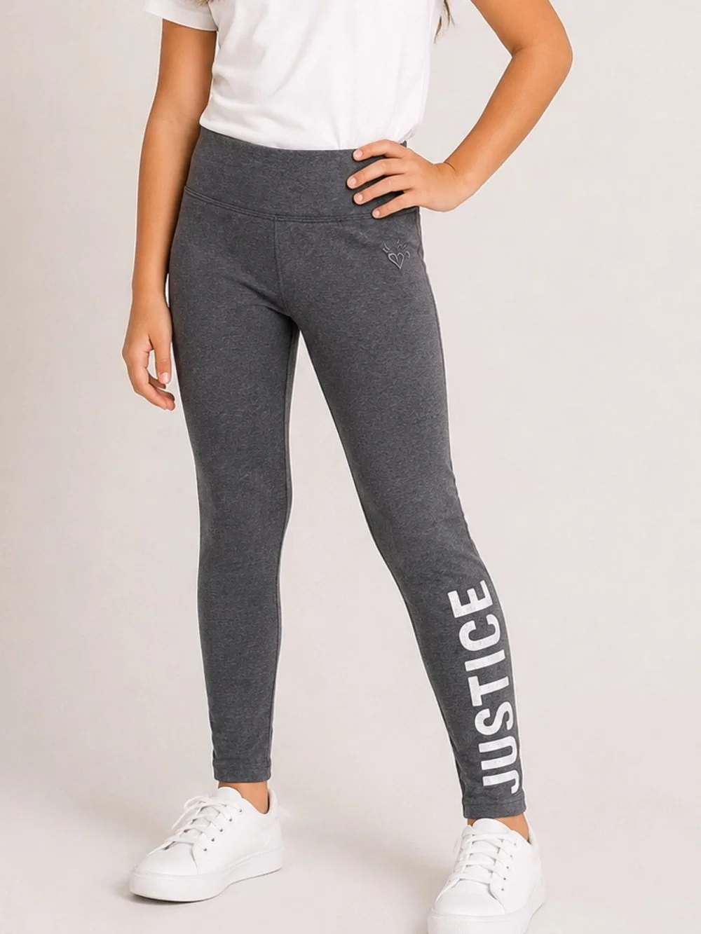 Justice Charcoal Gray Logo Leggings for Girls